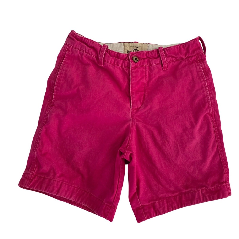 Hollister Mens Magenta Pink Chino Shorts Size 30 Button Fly Cotton Twill 0559